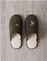 Corduroy Embroidered Rugby Dog Mule Slippers