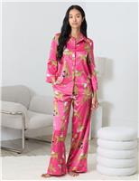 Satin Cocktail Leopard Print Pyjama Set