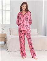 Satin Bow Print Revere Pyjama Set