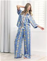 Satin Moon Stripe Print Button Up Pyjamas