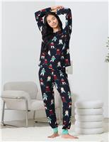 Christmas Skiing Dog Print Crew Neck Pyjamas Set