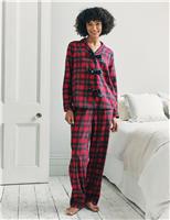 Pure Cotton Checked Bow Front Christmas Pyjama Set