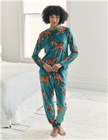 Fleece Tiger Print Cuffed Ankle Pyjama Set