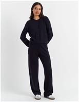 Wool Rich Crew Neck Cardigan with Cashmere