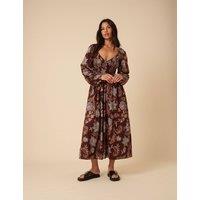 Nobody's Child Pure Cotton Floral V-Neck Midi Waisted Dress Multi