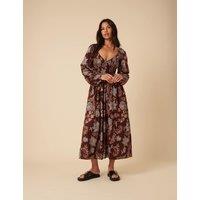 Nobody's Child Pure Cotton Floral V-Neck Midi Waisted Dress Multi