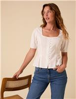 Pure Cotton Square Neck Fitted Blouse