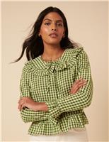 Pure Cotton Checked Ruffle Blouse