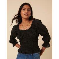 Nobody's Child Pure Cotton Shirred Scoop Neck Crop Top Black