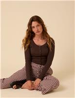 Nobody's Child Cotton Rich Scoop Neck Button Through Top Brown