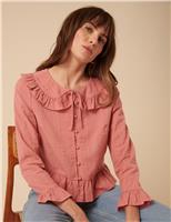 Pure Cotton V-Neck Relaxed Ruffle Blouse