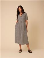 Pure Cotton Gingham Collared Midi Dress