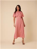 Nobody's Child Polka Dot Angel Sleeve Midi Tea Dress Pink
