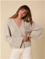 Textured V-Neck Relaxed Cardigan with Wool