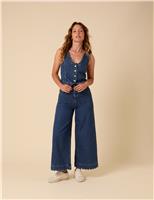 Denim Scalloped Cropped Palazzo Jeans