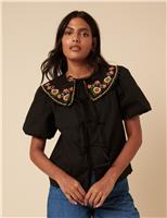 Pure Cotton Floral Collared Blouse