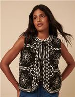 Pure Cotton Floral Embroidered Gilet