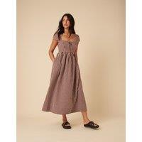 Nobody's Child Pure Cotton Gingham Square Neck Midi Dress Brown