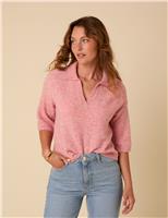 Open Neck Collared Jumper with Wool