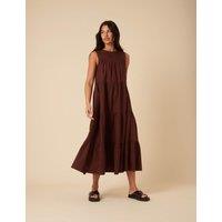 Nobody's Child Pure Cotton Midi Tiered Dress Brown