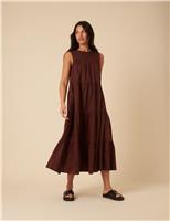 Nobody's Child Pure Cotton Midi Tiered Dress Brown