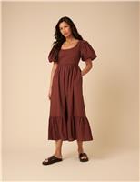 Pure Cotton Scoop Neck Midi Tiered Dress