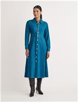 Nobody's Child Pure Cotton Button Through Shirt Dress Blue Denim