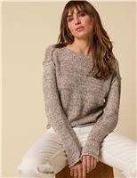 Cotton Rich Textured Slash Neck Jumper