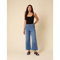 Nobody's Child Mid Rise Wide Leg Cropped Jeans Blue Denim