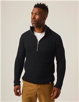 Pure Merino Wool Ribbed Half Zip Jumper