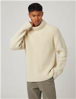 Pure Merino Wool Ribbed Roll Neck Jumper