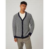 Peregrine Pure Merino Wool Checked V-Neck Cardigan Navy Mix