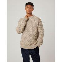 Peregrine Pure Wool Cable Crew Neck Jumper Sand