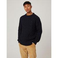 Peregrine Pure Wool Cable Crew Neck Jumper Navy