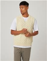 Peregrine Pure Wool Cable V-Neck Knitted Vest Cream