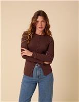 Cotton Rich Ribbed Button Front Top