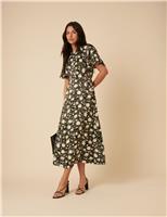 Floral Crew Neck Angel Sleeve Midi Tea Dress