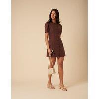 Nobody's Child Cotton Rich Button Front Mini Tailored Dress Brown