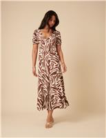 Zebra Print V-Neck Midi Tea Dress
