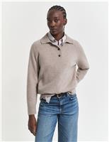 GANT Wool Rich Rugby Jumper with Cashmere Taupe