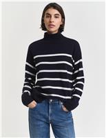 Pure Wool Striped High Neck Jumper
