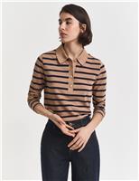 GANT Pure Cotton Striped Collared Jumper Brown Mix