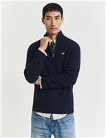 GANT Pure Lambswool Cable Half Zip Jumper Khaki