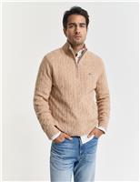 GANT Pure Lambswool Cable Half Zip Jumper Khaki