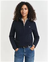 Cotton Rich Cable Knit Half Zip Jumper