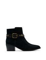Suede Buckle Block Heel Pointed Ankle Boots