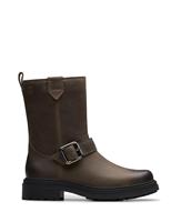 Leather Buckle Block Heel Mid Calf Boots