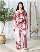 Cotton Rich Striped Bow Front Pyjama Set