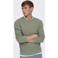 ONLY & SONS Pure Cotton Waffle Knitted Long Sleeve Top Grey