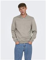 Cotton Rich Half Zip Long Sleeve Polo Shirt